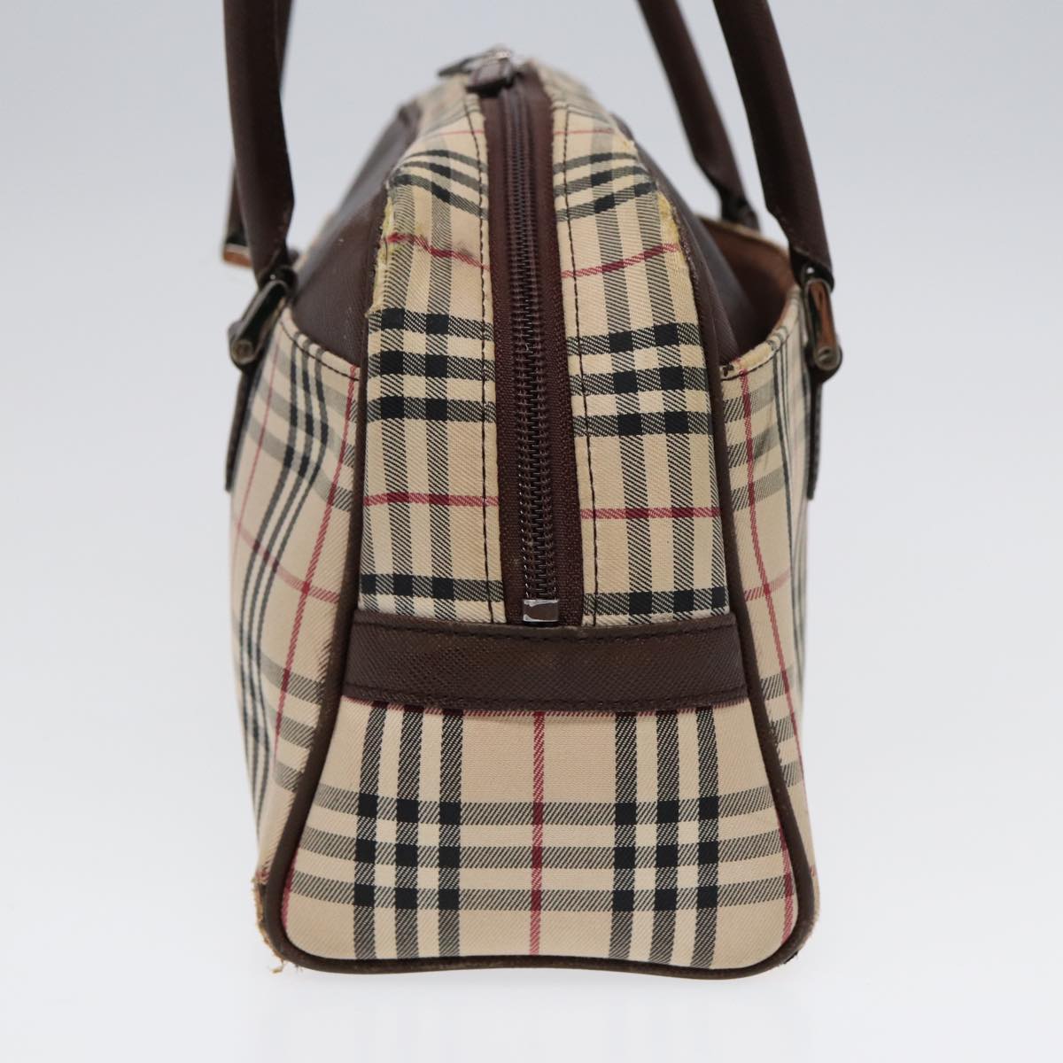 BURBERRY Nova Check Shoulder Bag Canvas Beige Silver Auth bs17483