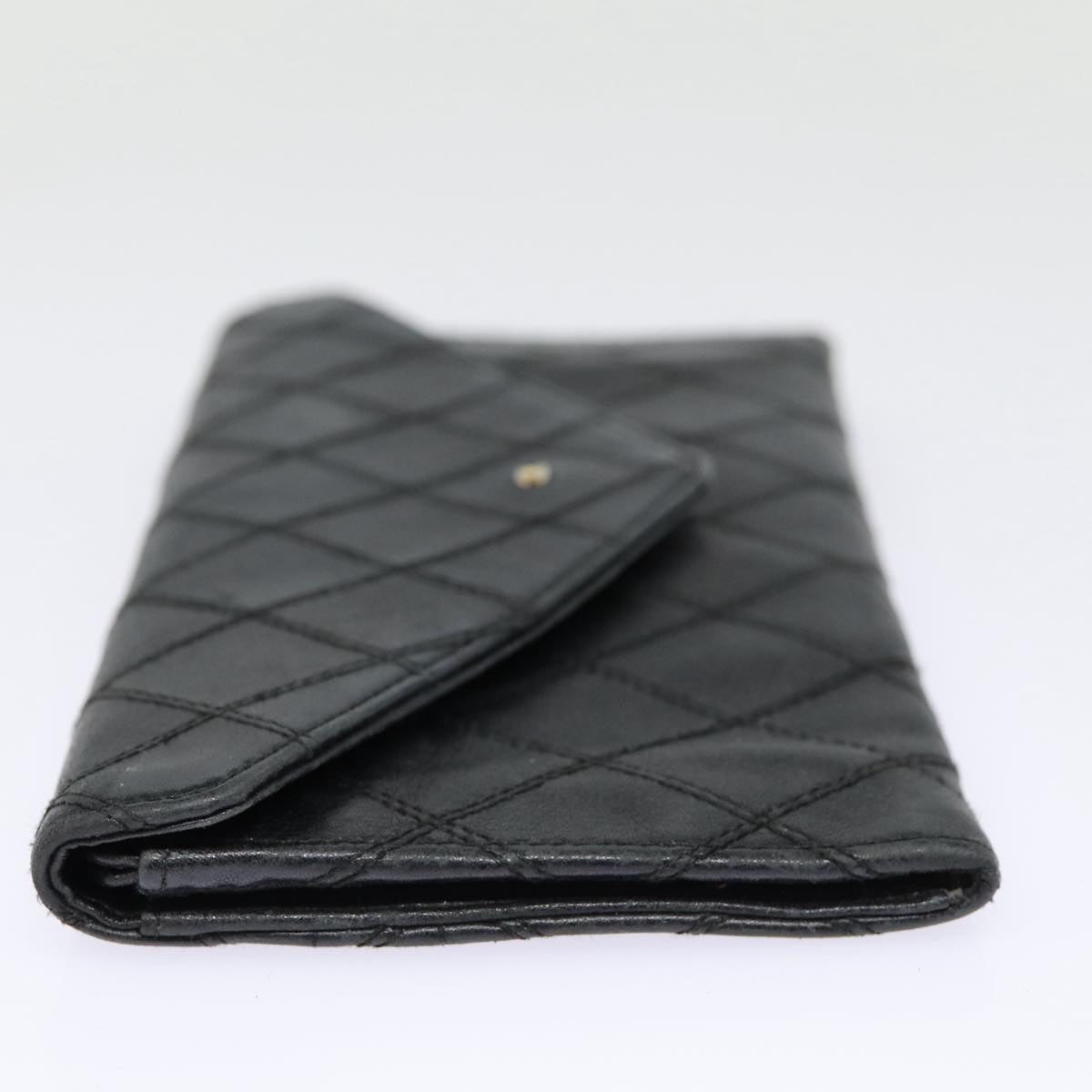 CHANEL Bicolore Wallet Leather Black Gold CC Auth bs17489