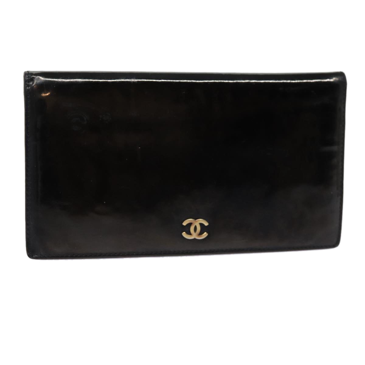 CHANEL Wallet Patent leather Black CC Auth bs17490