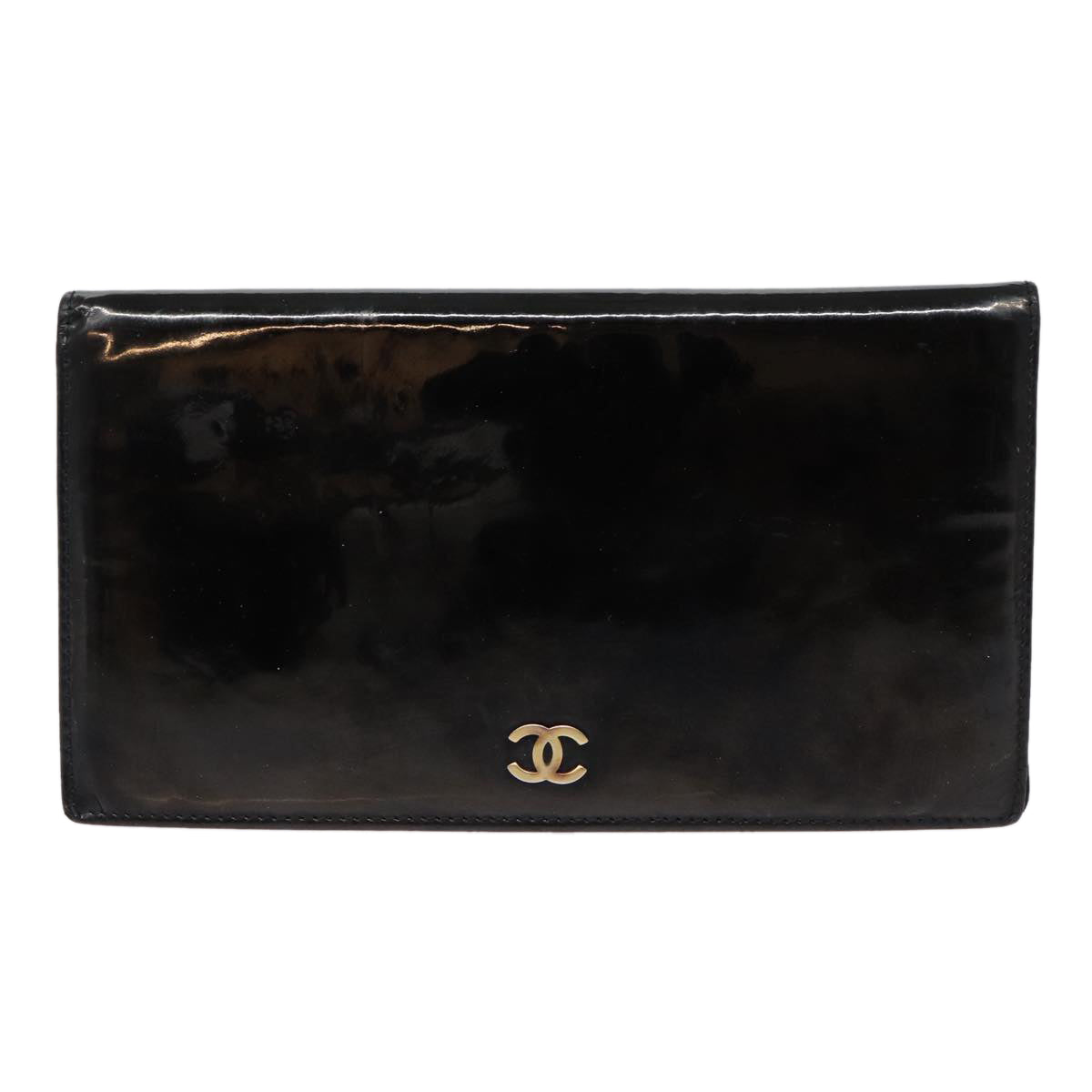 CHANEL Wallet Patent leather Black CC Auth bs17490 - 0