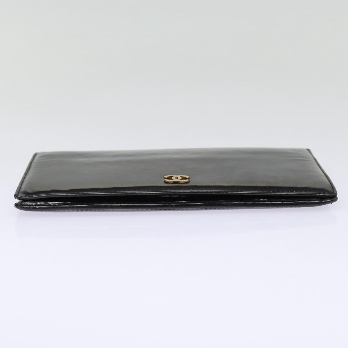 CHANEL Wallet Patent leather Black CC Auth bs17490