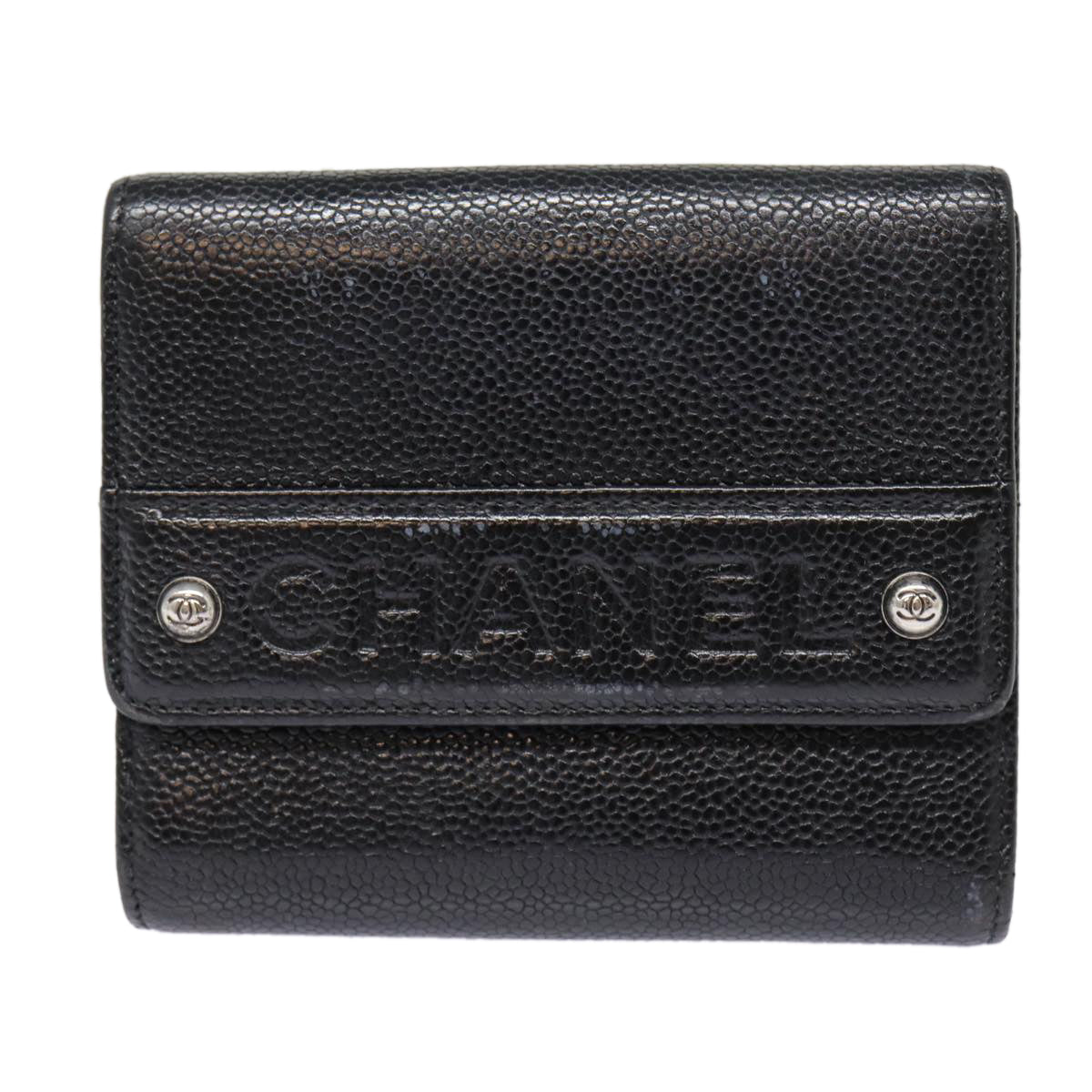 CHANEL Wallet Caviar Skin Black Silver CC Auth bs17492 - 0