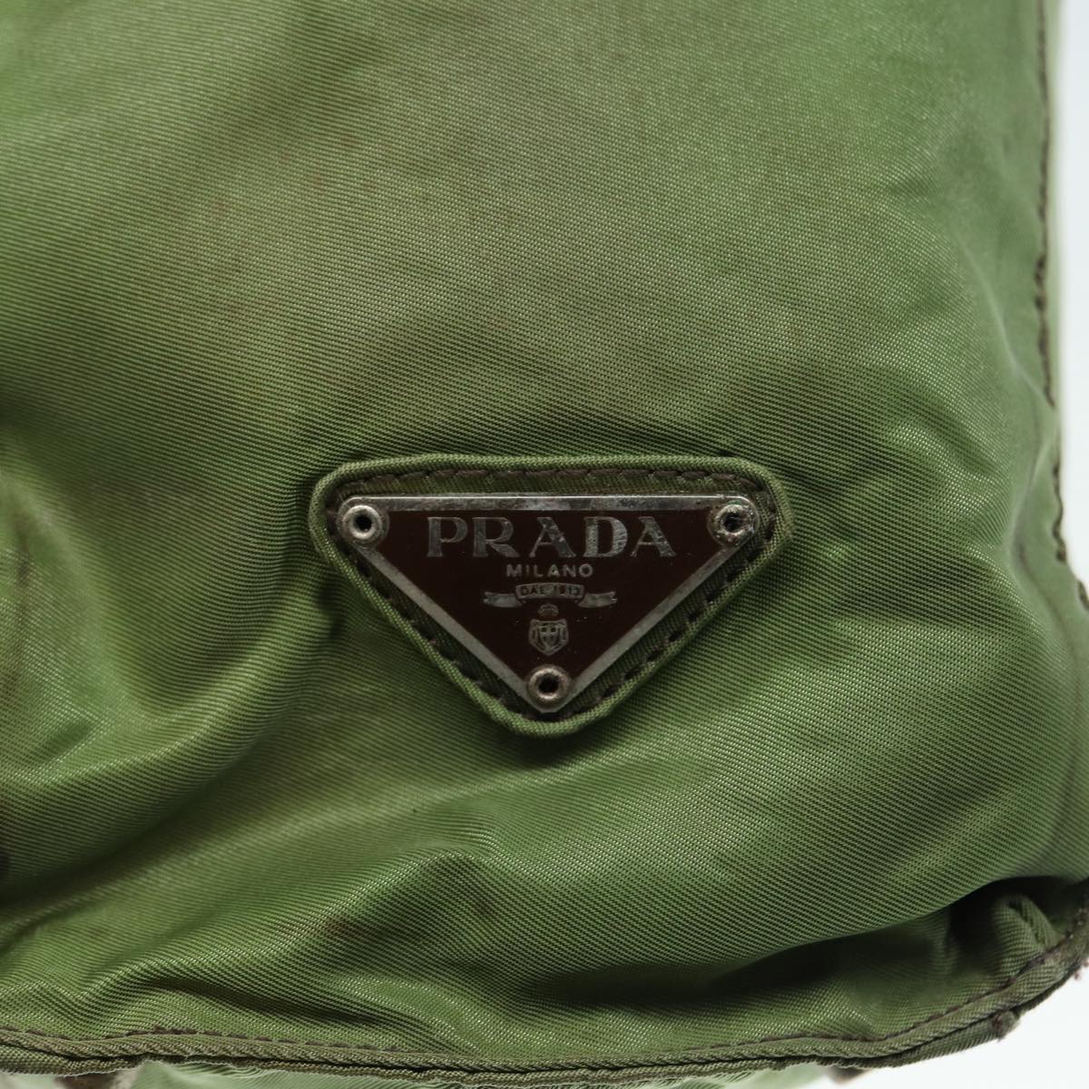 PRADA Hand Bag Nylon Khaki Silver Auth bs17496