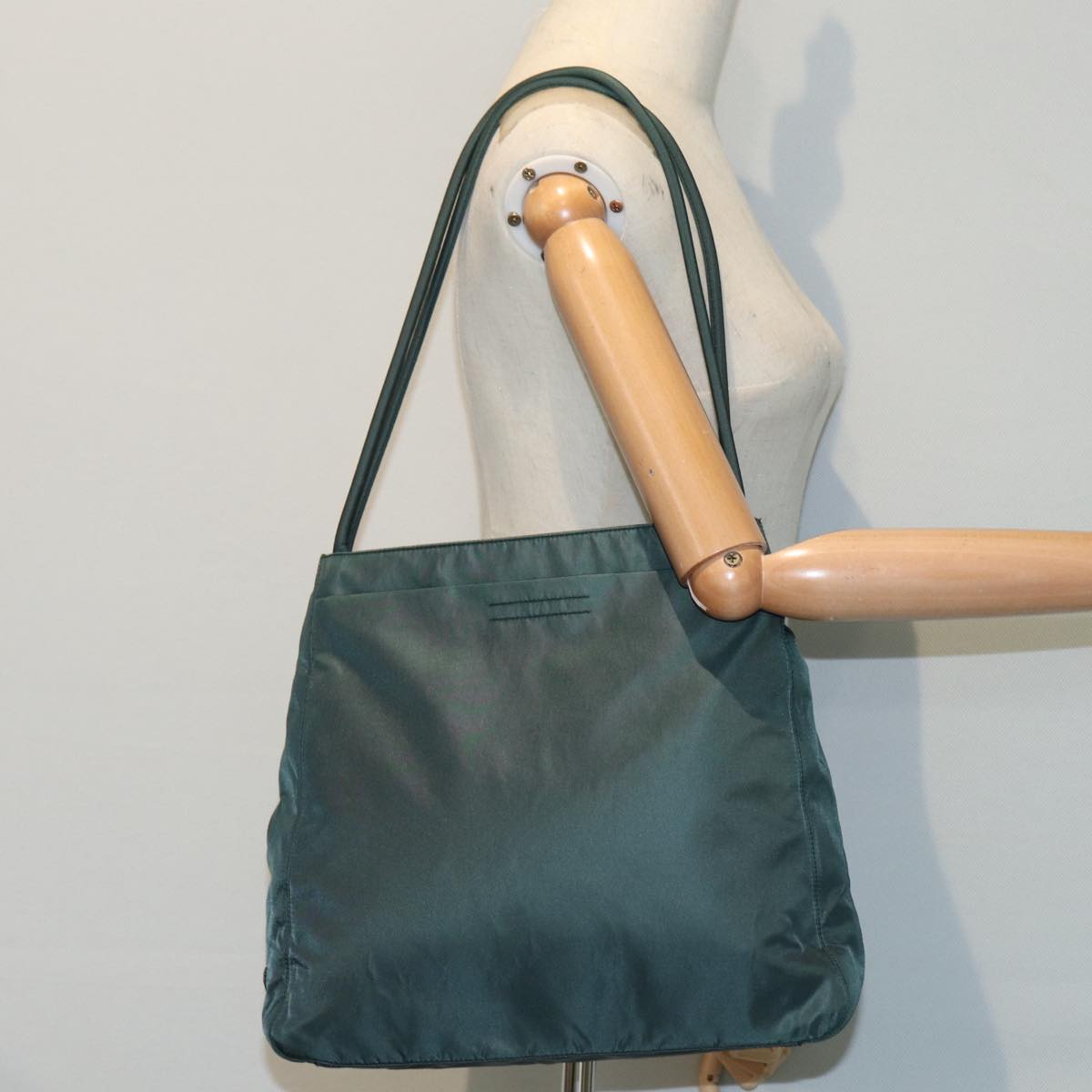 PRADA Hand Bag Nylon Green Silver Auth bs17499