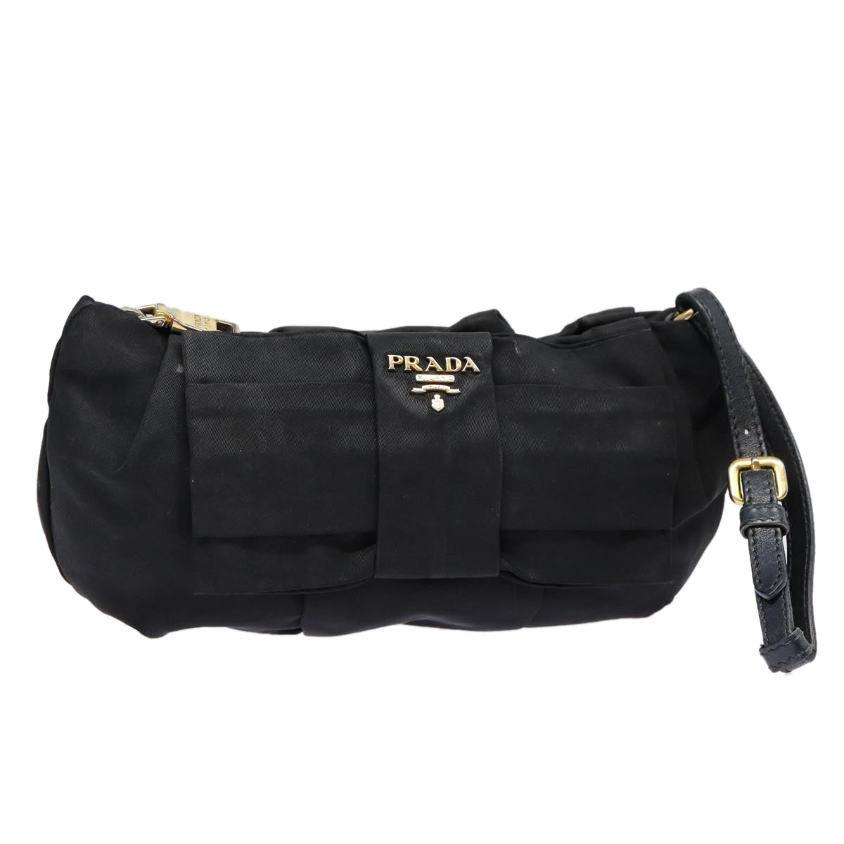 PRADA Pouch Nylon Black Gold Auth bs17502