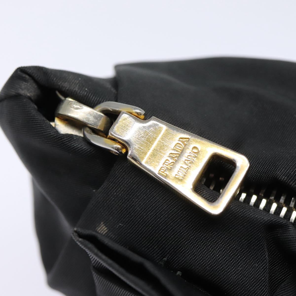 PRADA Pouch Nylon Black Gold Auth bs17502