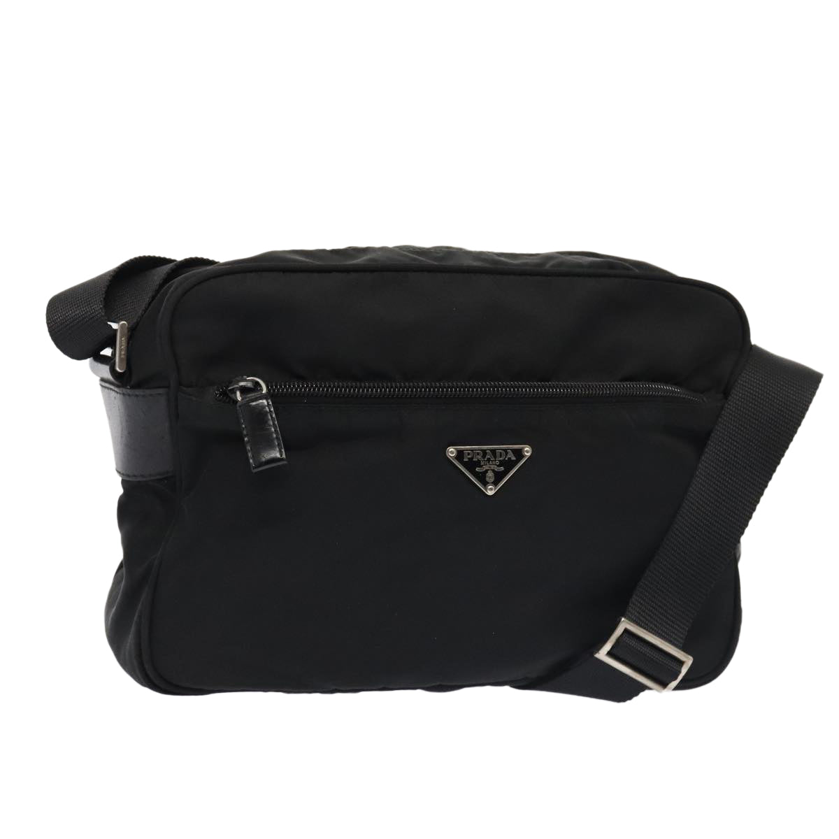 PRADA Shoulder Bag Nylon Black Silver Auth bs17518