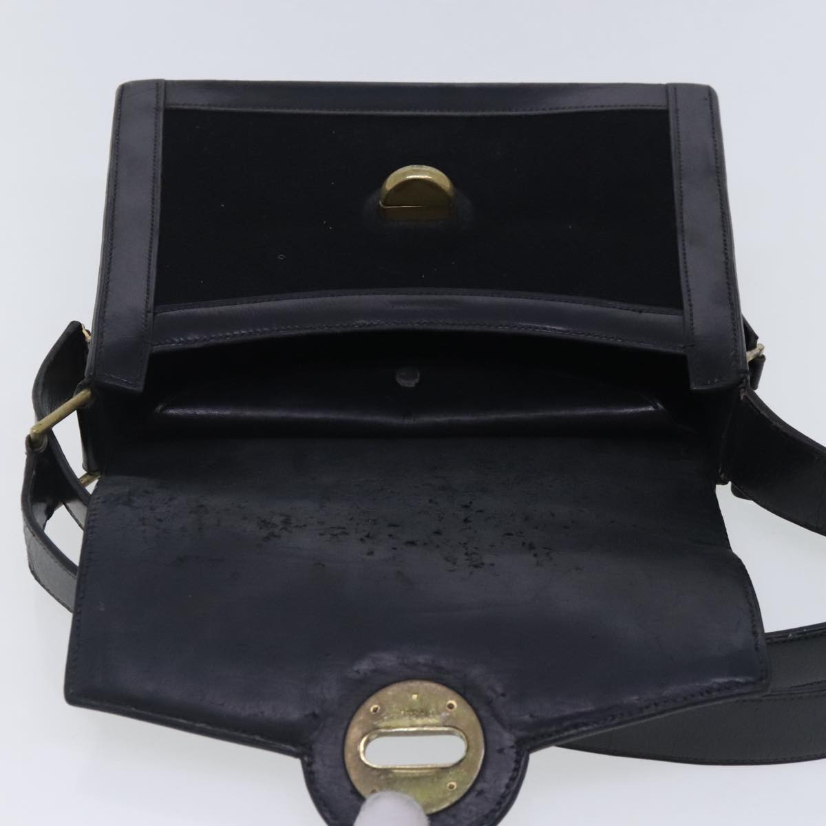 HERMES Horseshoe Omega Mark Shoulder Bag Leather VIP Order Black Auth bs17521