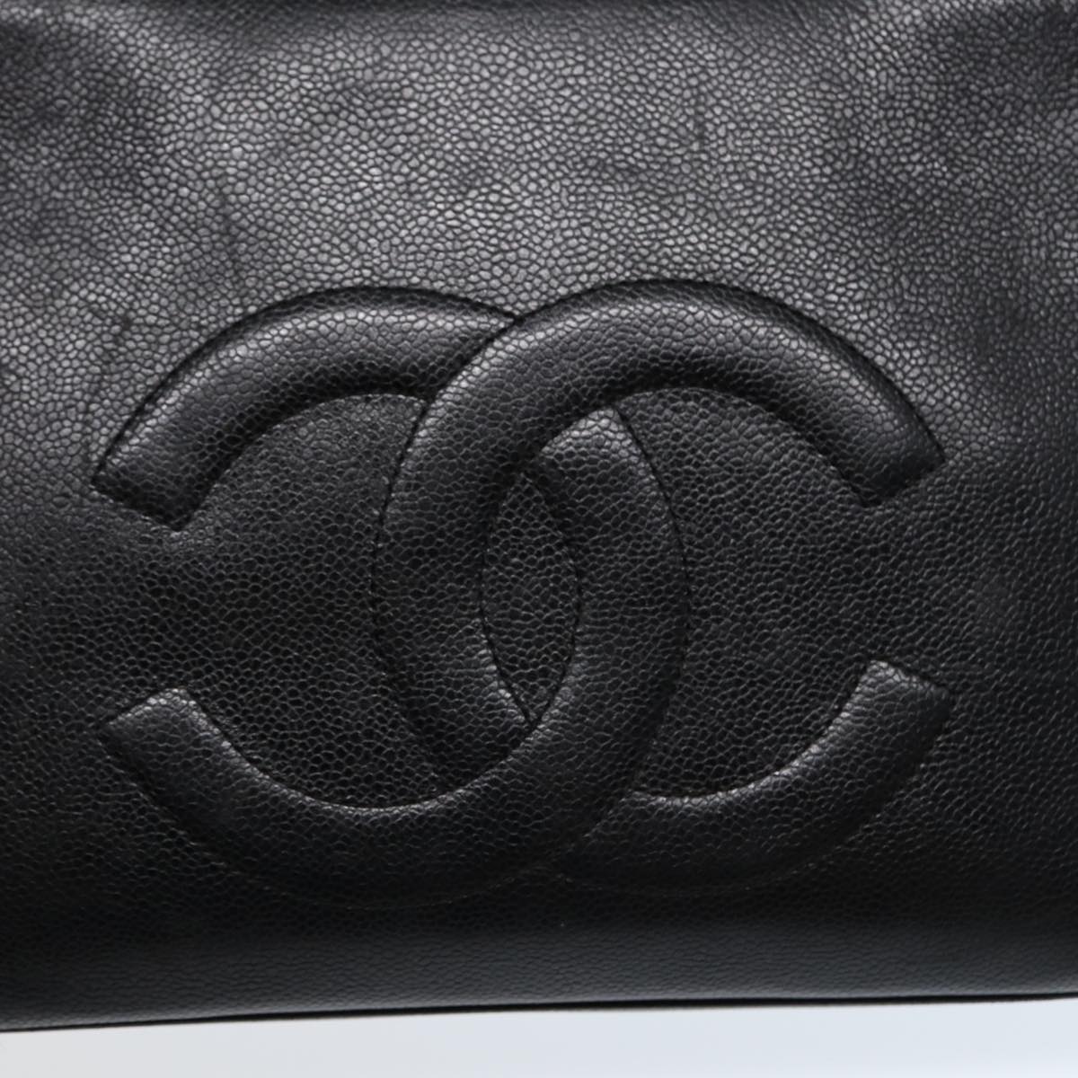 CHANEL Tote Bag Caviar Skin Black Gold CC Auth bs17526