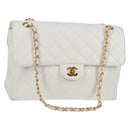 CHANEL Matelasse Double Face Chain Bag Lamb Skin White Gold CC Auth bs17533A-1