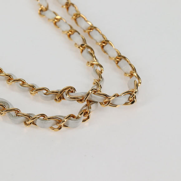 CHANEL Matelasse Double Face Chain Bag Lamb Skin White Gold CC Auth bs17533A