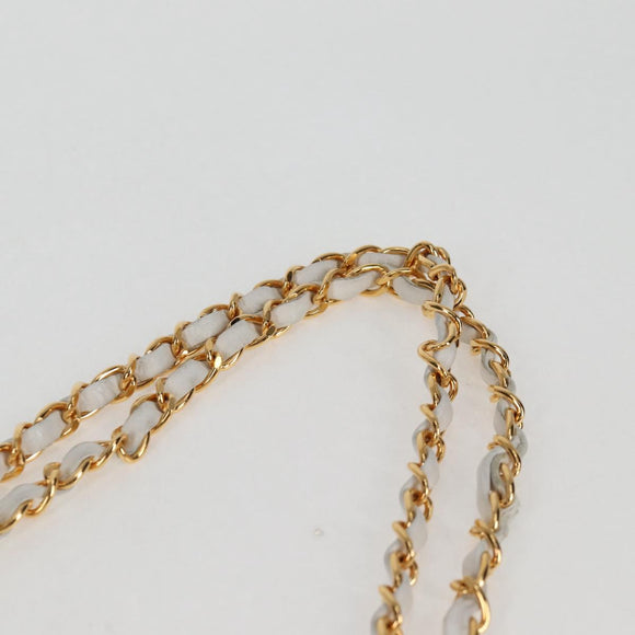CHANEL Matelasse Double Face Chain Bag Lamb Skin White Gold CC Auth bs17533A
