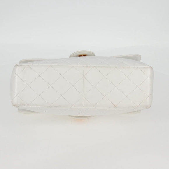 CHANEL Matelasse Double Face Chain Bag Lamb Skin White Gold CC Auth bs17533A