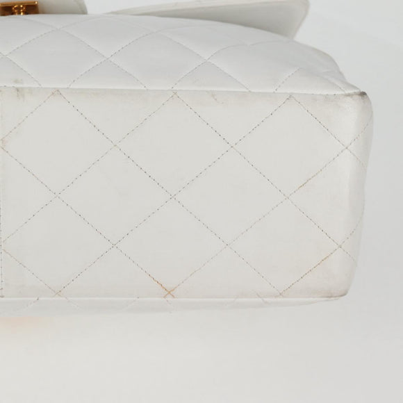 CHANEL Matelasse Double Face Chain Bag Lamb Skin White Gold CC Auth bs17533A