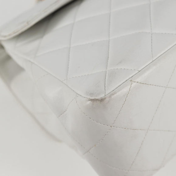 CHANEL Matelasse Double Face Chain Bag Lamb Skin White Gold CC Auth bs17533A