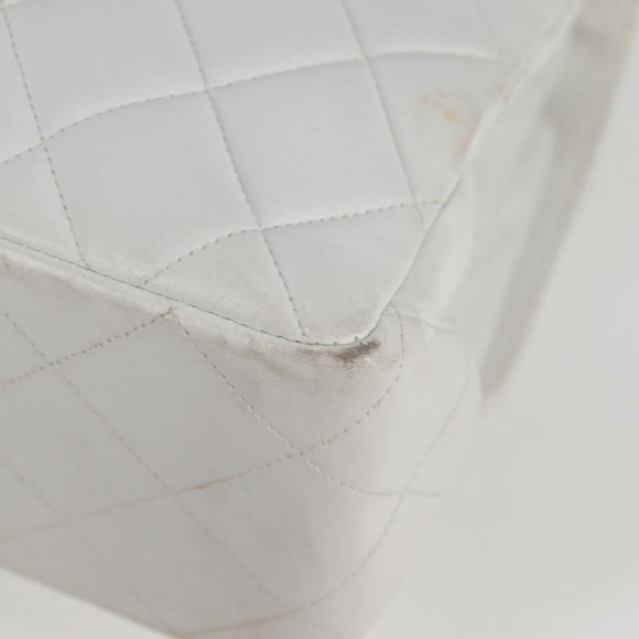 CHANEL Matelasse Double Face Chain Bag Lamb Skin White Gold CC Auth bs17533A