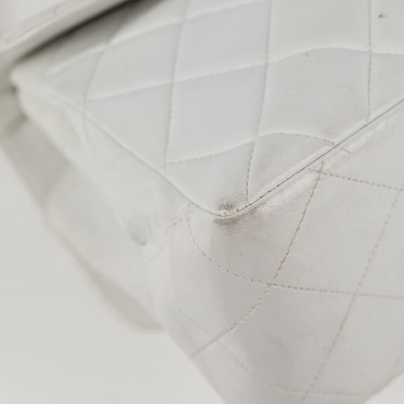 CHANEL Matelasse Double Face Chain Bag Lamb Skin White Gold CC Auth bs17533A