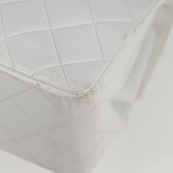 CHANEL Matelasse Double Face Chain Bag Lamb Skin White Gold CC Auth bs17533A