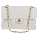 CHANEL Matelasse Double Face Chain Bag Lamb Skin White Gold CC Auth bs17533A-13