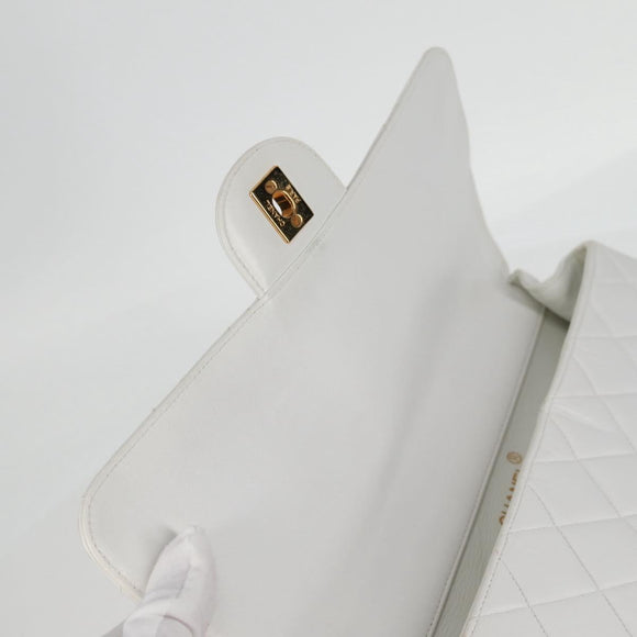 CHANEL Matelasse Double Face Chain Bag Lamb Skin White Gold CC Auth bs17533A