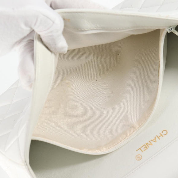 CHANEL Matelasse Double Face Chain Bag Lamb Skin White Gold CC Auth bs17533A