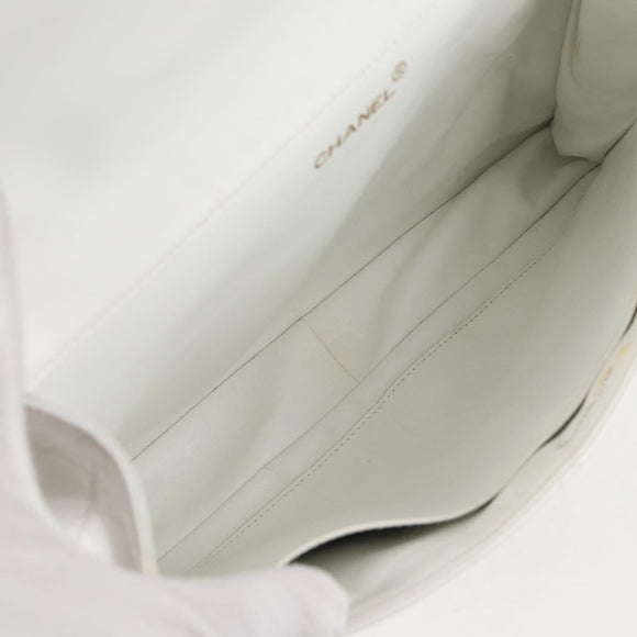 CHANEL Matelasse Double Face Chain Bag Lamb Skin White Gold CC Auth bs17533A