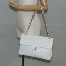 CHANEL Matelasse Double Face Chain Bag Lamb Skin White Gold CC Auth bs17533A-38