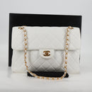 CHANEL Matelasse Double Face Chain Bag Lamb Skin White Gold CC Auth bs17533A-12