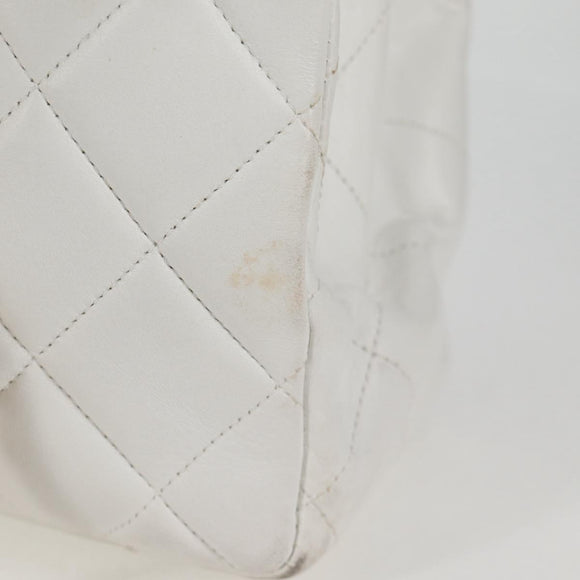 CHANEL Matelasse Double Face Chain Bag Lamb Skin White Gold CC Auth bs17533A