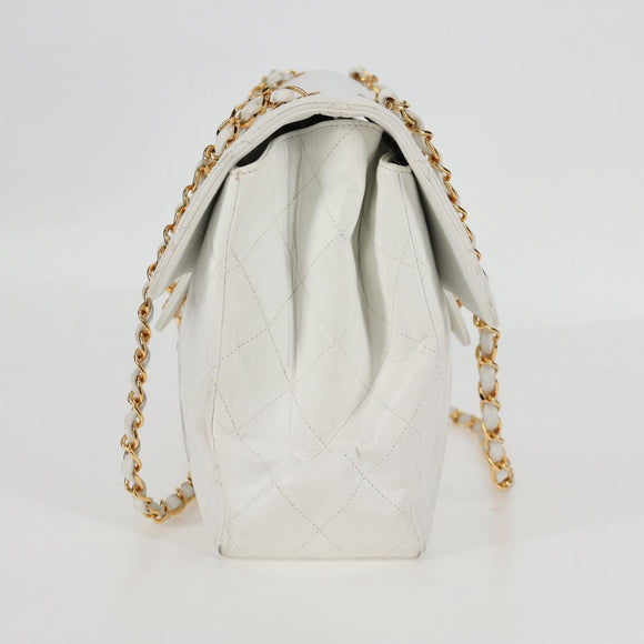 CHANEL Matelasse Double Face Chain Bag Lamb Skin White Gold CC Auth bs17533A