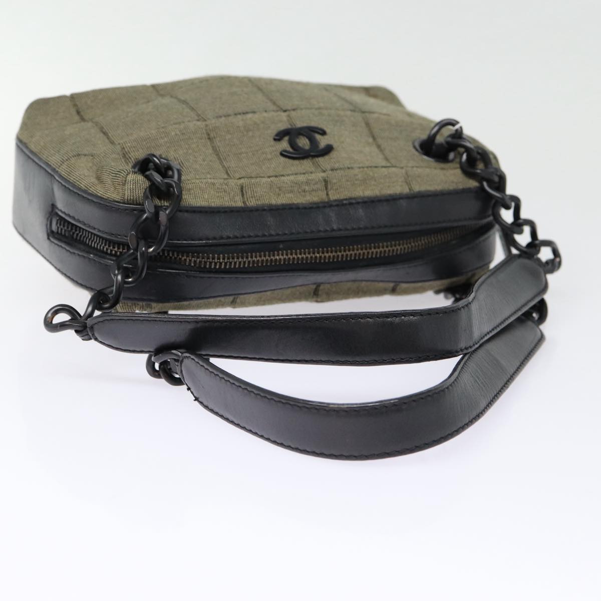 CHANEL Choco Bar Chain Hand Bag Cotton Gray CC Auth bs17534