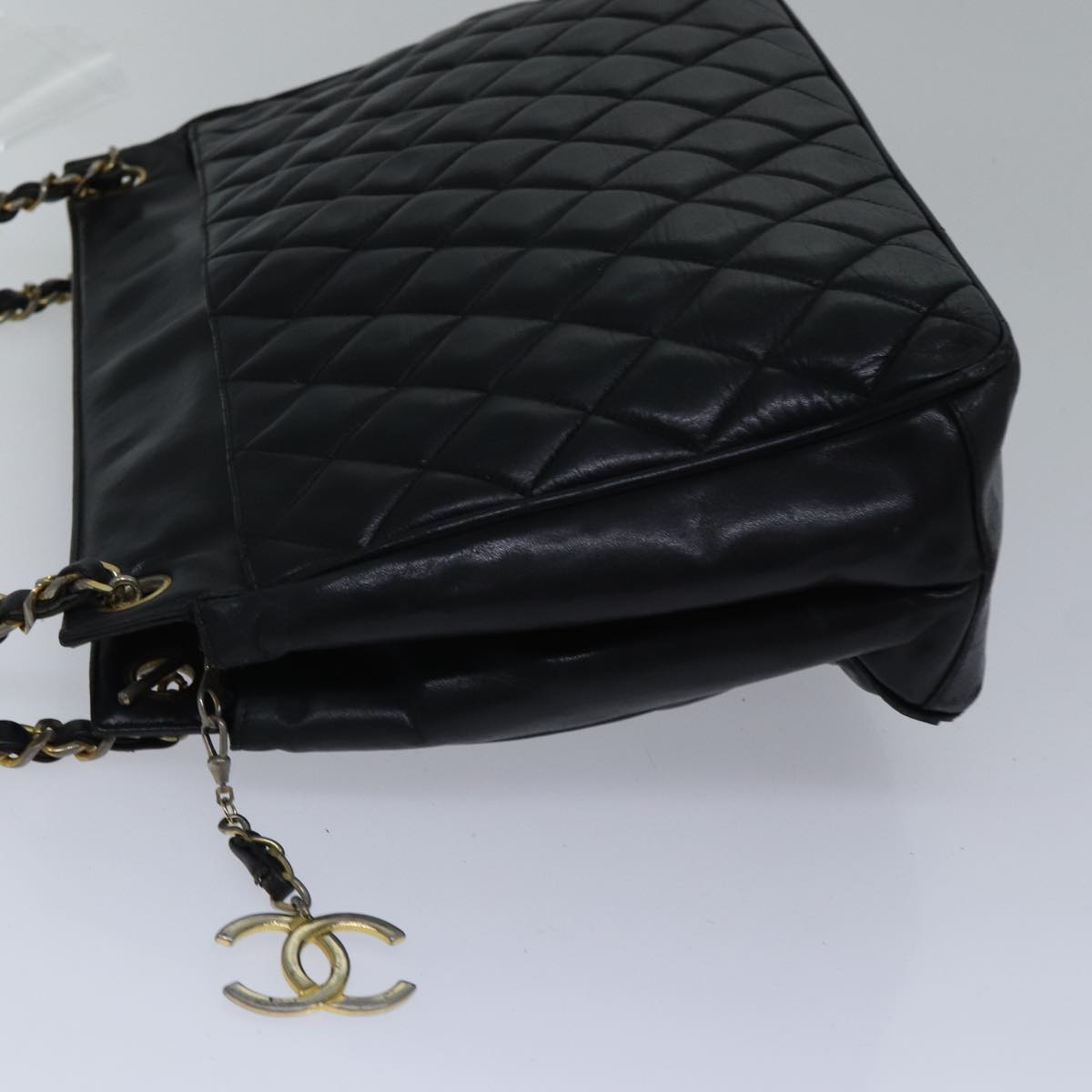 CHANEL Matelasse Chain Shoulder Bag Lamb Skin Black Gold CC Auth bs17535