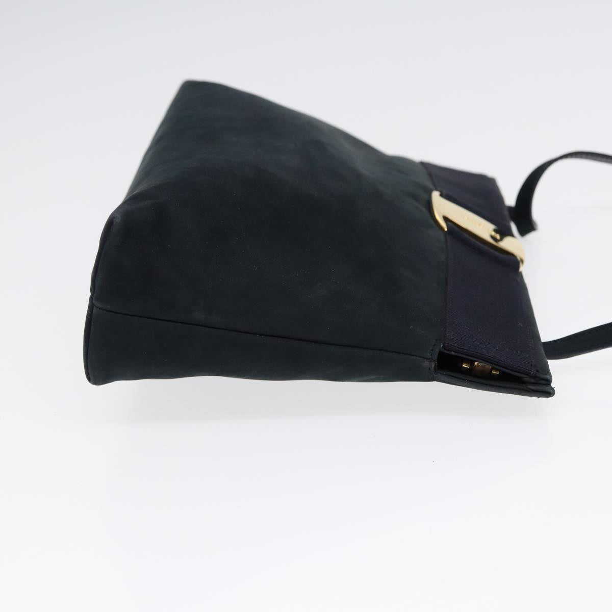 Salvatore Ferragamo Shoulder Bag Suede Navy Gold Auth bs17555