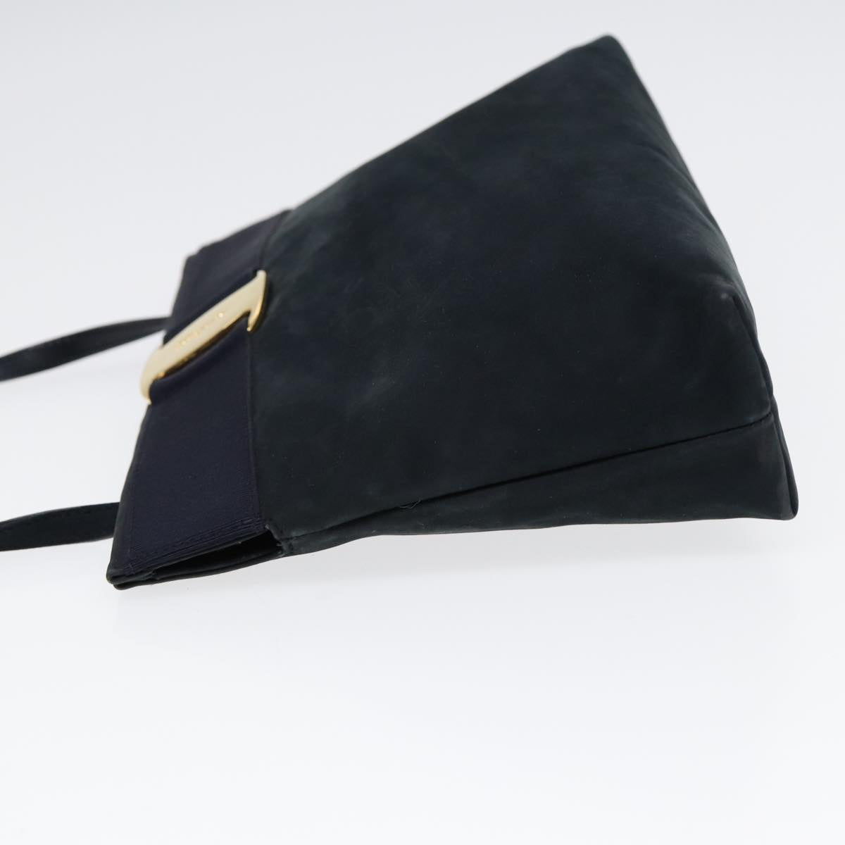 Salvatore Ferragamo Shoulder Bag Suede Navy Gold Auth bs17555