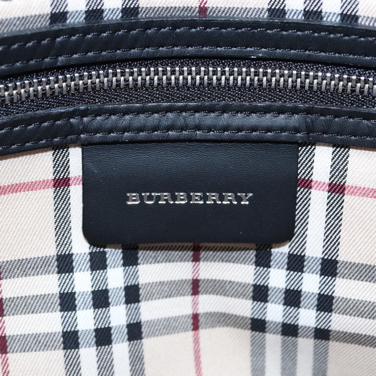 BURBERRY Hand Bag Leather Black Silver Auth bs17557