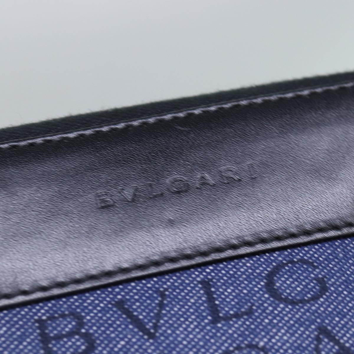 BVLGARI Shoulder Bag Canvas Blue Silver Auth bs17558