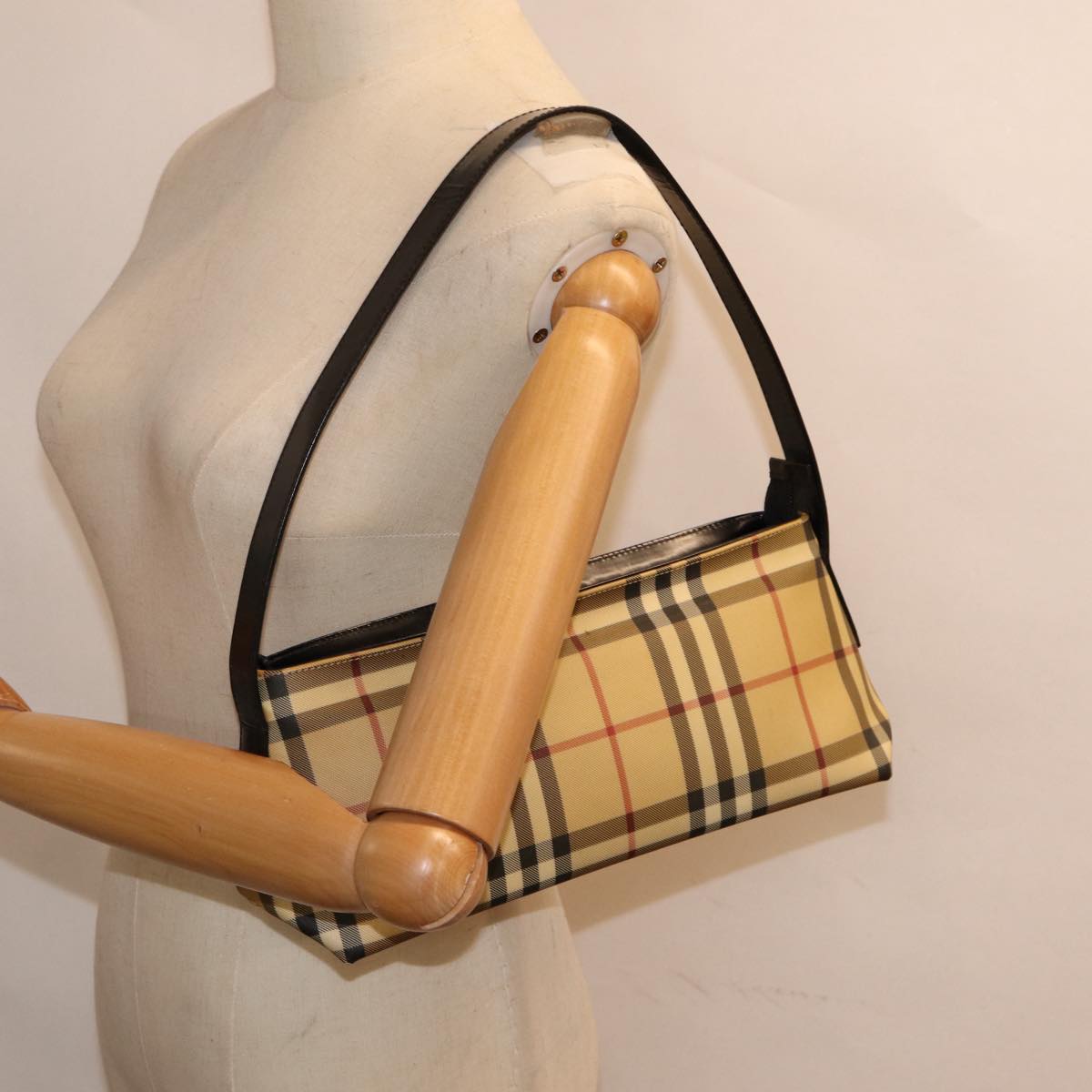 BURBERRY Nova Check Shoulder Bag PVC Beige Auth bs17559