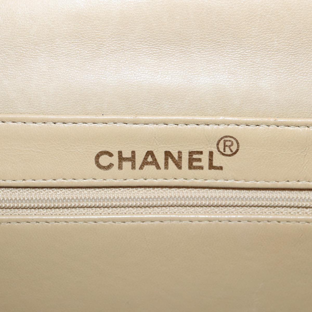 CHANEL Turn Lock Shoulder Bag Lamb Skin Beige Gold CC Auth bs17567