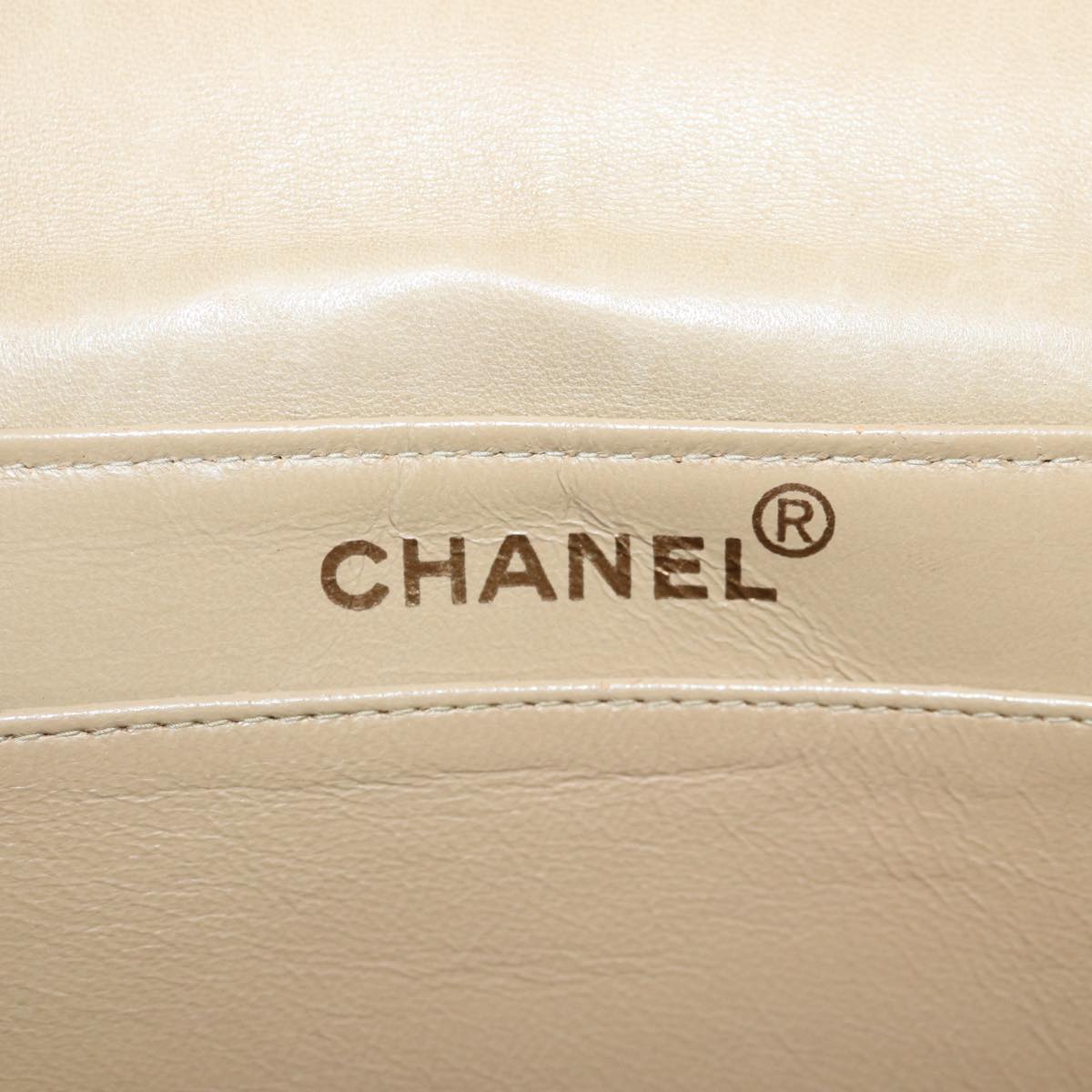 CHANEL Turn Lock Shoulder Bag Lamb Skin Beige Gold CC Auth bs17567