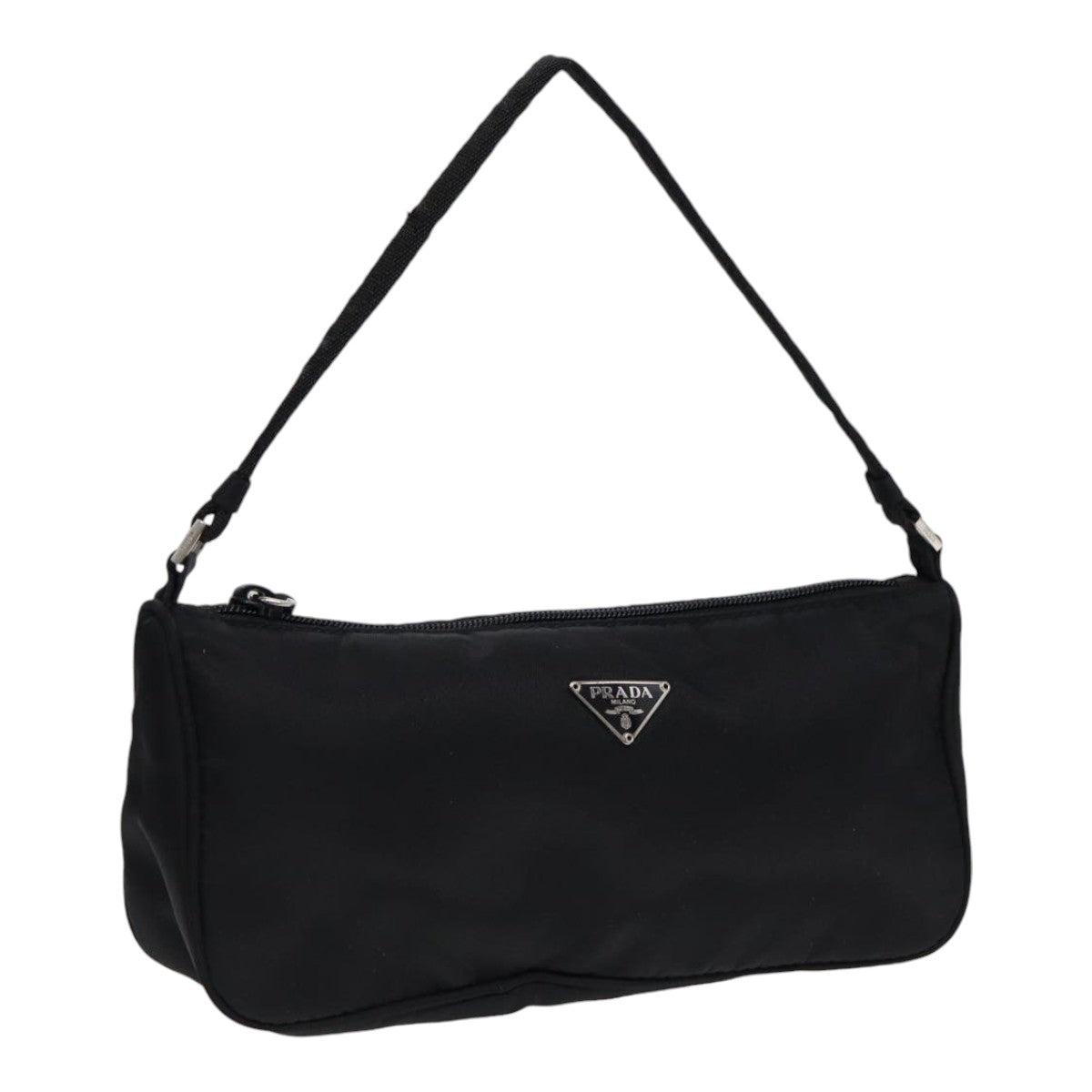 PRADA Accessory Pouch Nylon Black Silver Auth bs17570