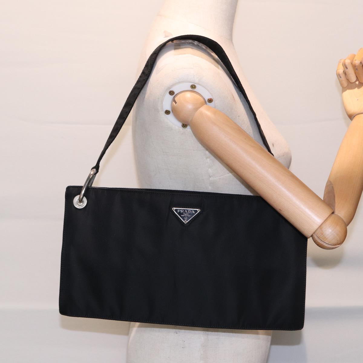 PRADA Shoulder Bag Nylon Black Silver Auth bs17571