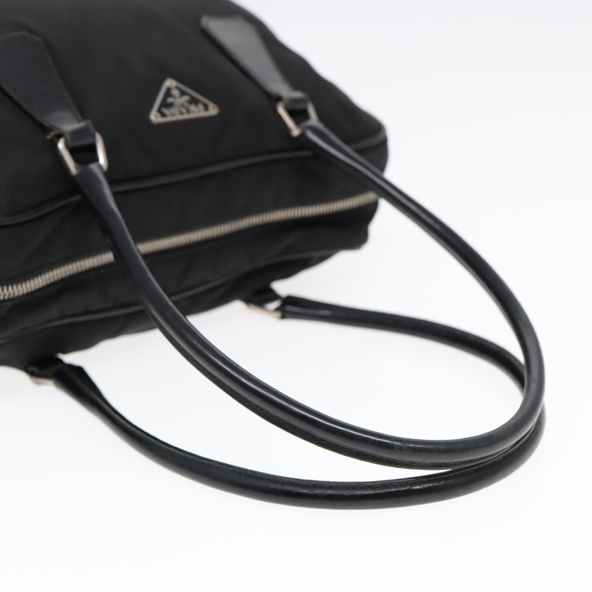 PRADA Hand Bag Nylon Black Silver Auth bs17572