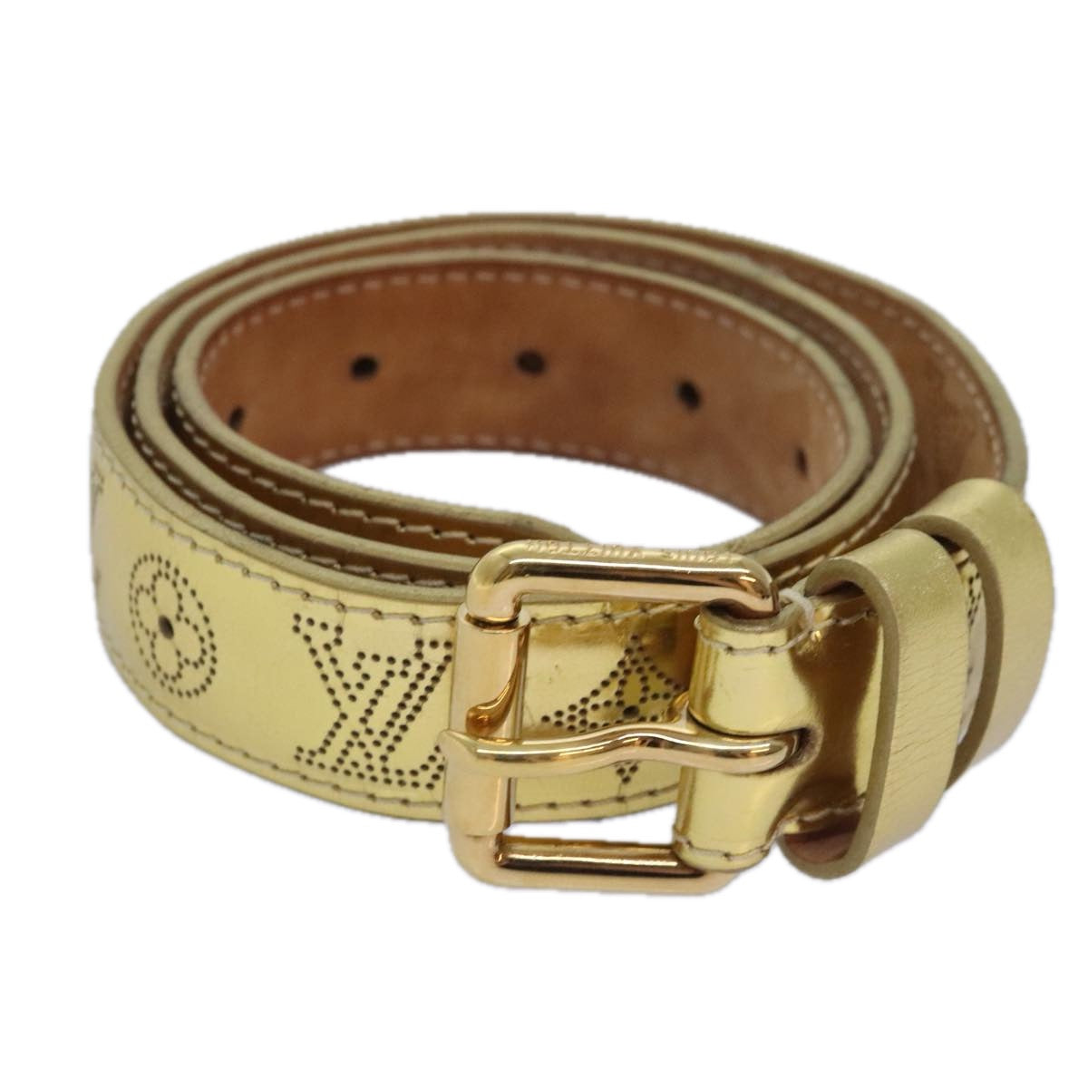 LOUIS VUITTON Monogram Mahina Ceinture Belt Leather Gold M9614W LV Auth bs17576