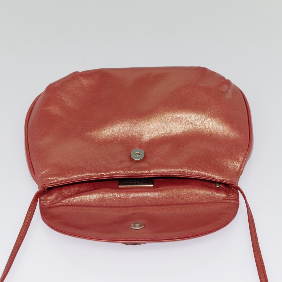 BOTTEGA VENETA Shoulder Bag Leather Red Silver Auth bs17587