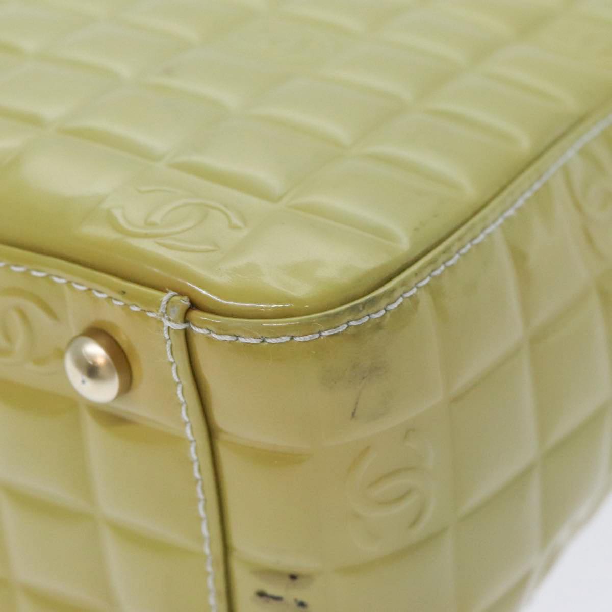 CHANEL Hand Bag Patent leather Yellow Gold CC Auth bs17592