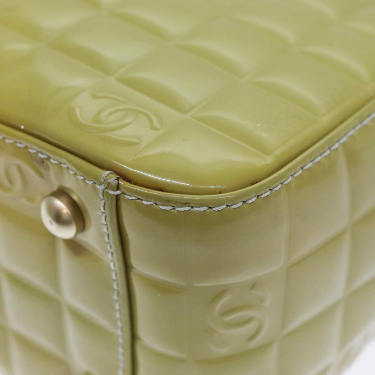 CHANEL Hand Bag Patent leather Yellow Gold CC Auth bs17592