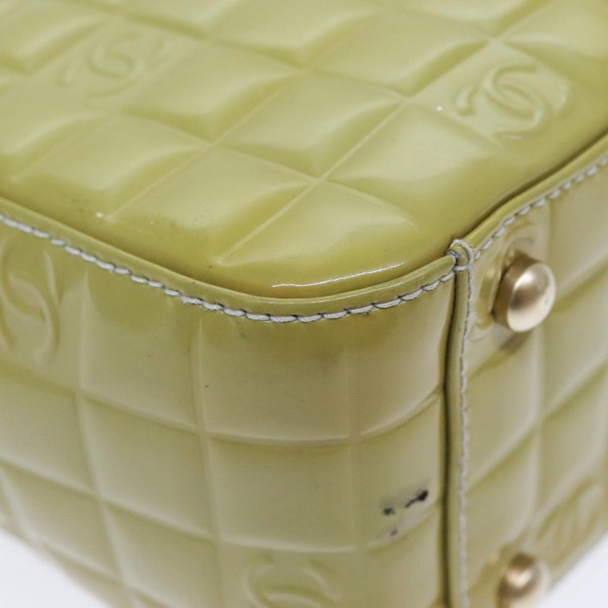 CHANEL Hand Bag Patent leather Yellow Gold CC Auth bs17592