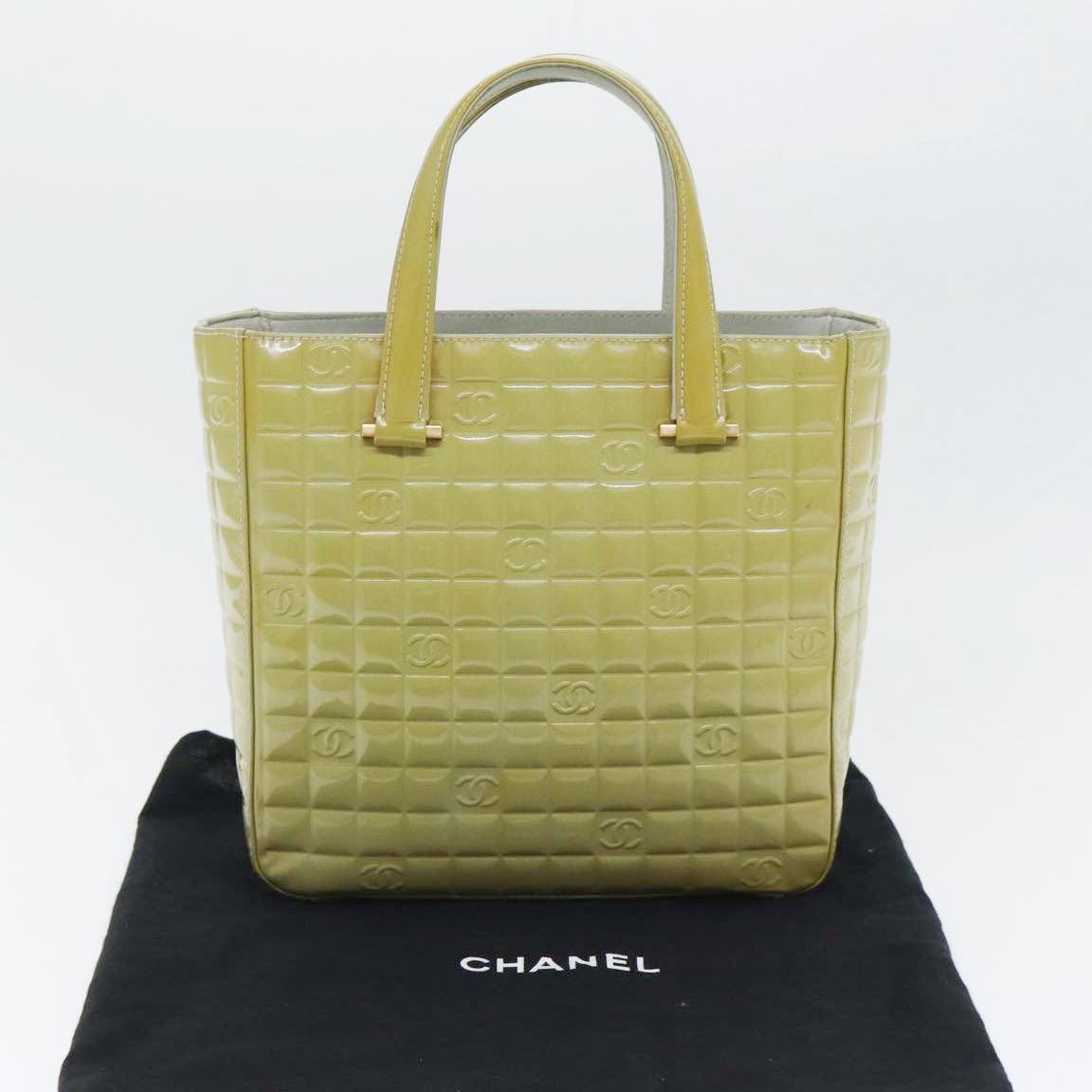 CHANEL Hand Bag Patent leather Yellow Gold CC Auth bs17592