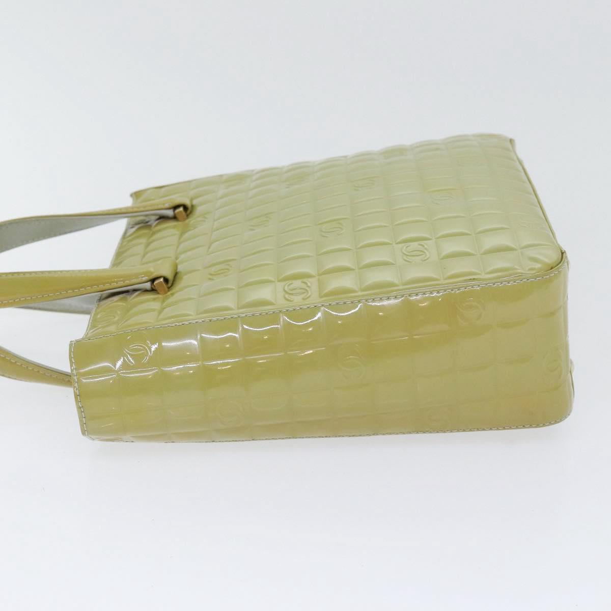 CHANEL Hand Bag Patent leather Yellow Gold CC Auth bs17592