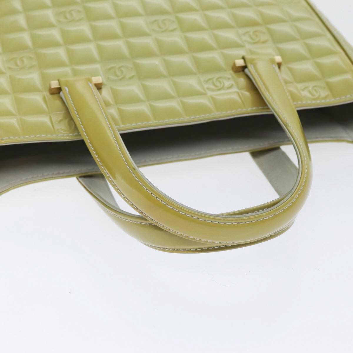 CHANEL Hand Bag Patent leather Yellow Gold CC Auth bs17592